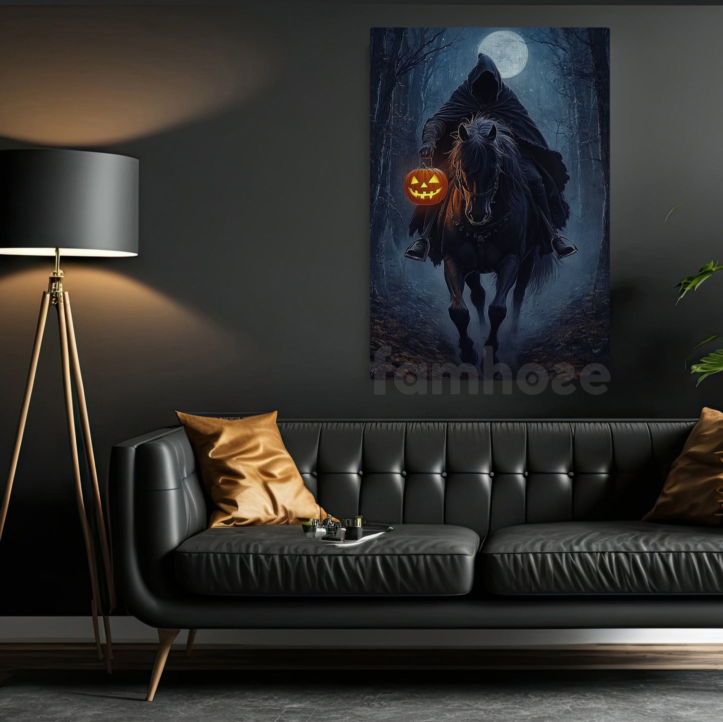 Halloween Horse Riding Canvas Painting, Midnight Hunt Wall Art Decor, Spooky Season Poster Gift For Horseman, Horse Riding Lovers