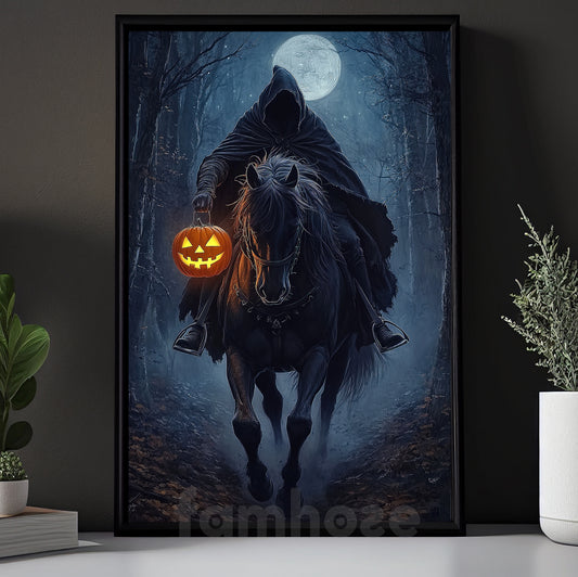 Halloween Horse Riding Canvas Painting, Midnight Hunt Wall Art Decor, Spooky Season Poster Gift For Horseman, Horse Riding Lovers