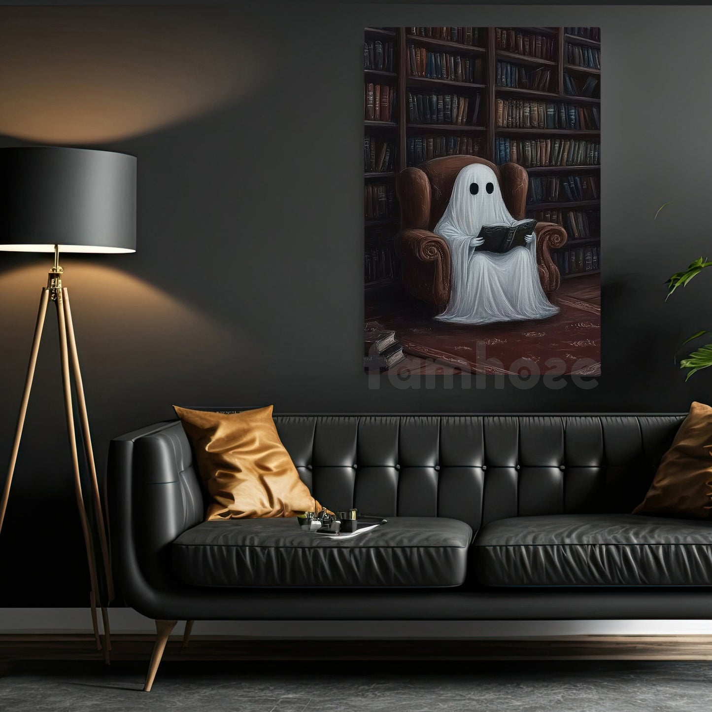 Halloween Boo Book Canvas Painting, Ghost In The Library Wall Art Decor, Spooky Season Poster Gift For Ghost Lovers, Book Lovers