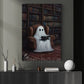 Halloween Boo Book Canvas Painting, Ghost In The Library Wall Art Decor, Spooky Season Poster Gift For Ghost Lovers, Book Lovers