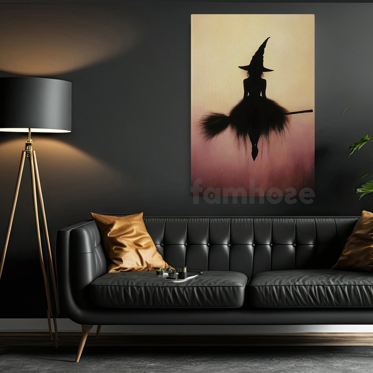 Halloween Witch Canvas Painting, Twilight Witch Wall Art Decor, Spooky Season Poster Gift For Witch Lovers