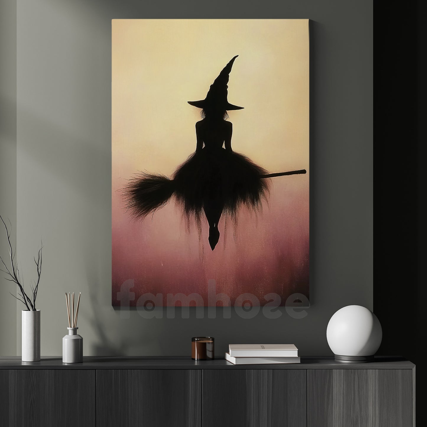 Halloween Witch Canvas Painting, Twilight Witch Wall Art Decor, Spooky Season Poster Gift For Witch Lovers