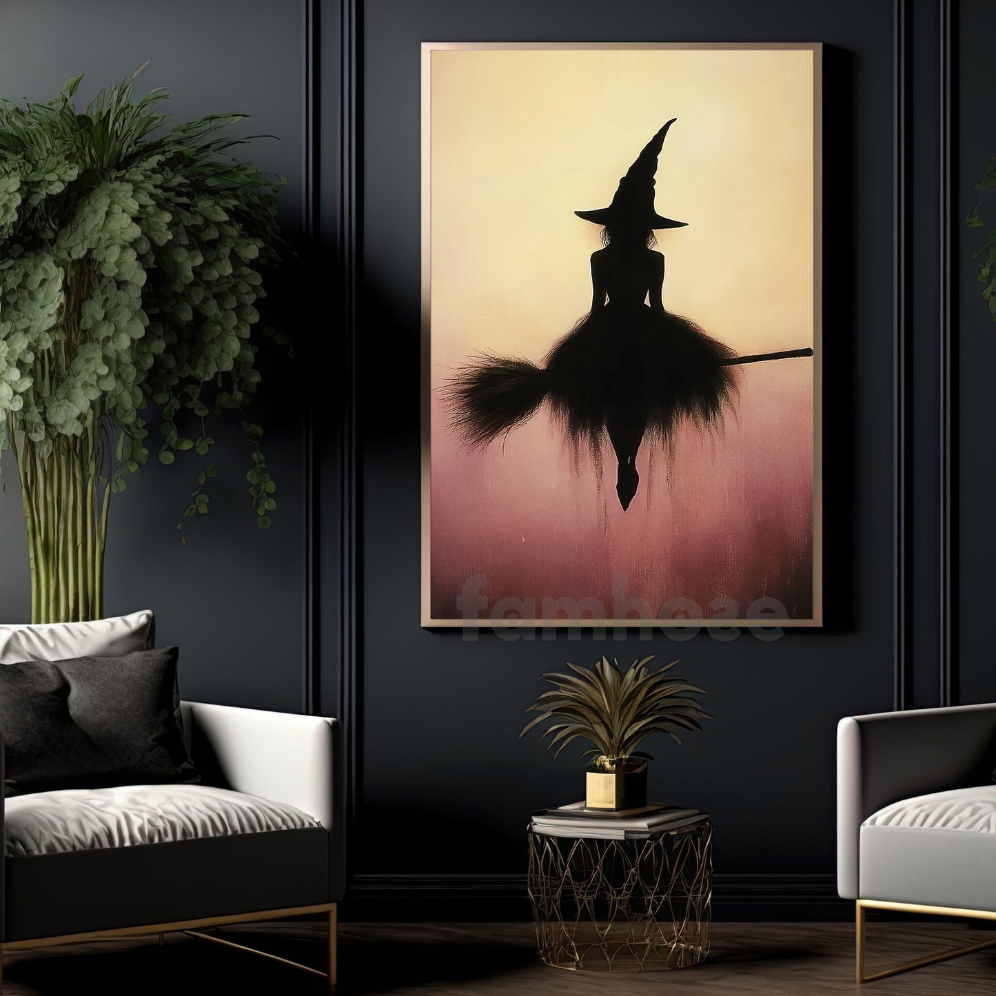 Halloween Witch Canvas Painting, Twilight Witch Wall Art Decor, Spooky Season Poster Gift For Witch Lovers