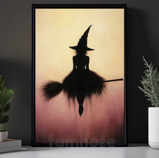 Halloween Witch Canvas Painting, Twilight Witch Wall Art Decor, Spooky Season Poster Gift For Witch Lovers