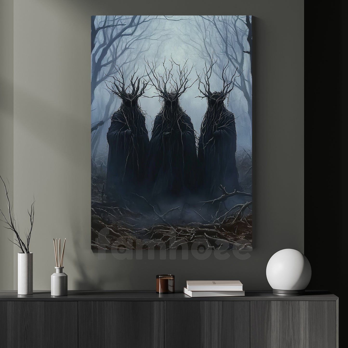 Dark Surrealism Halloween Canvas Painting, Dark Wood Fantasy Wall Art Decor, Spooky Season Poster Gift To Decor House Or Office