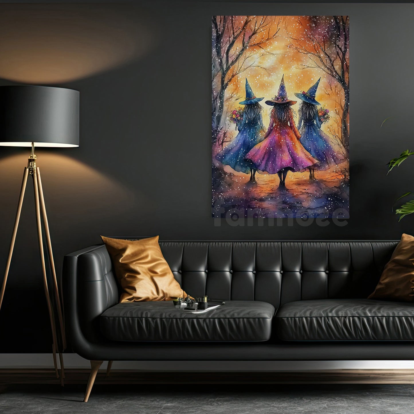 Halloween Witch Canvas Painting, Sisterhood Witch Trio Wall Art Decor Spooky Season Poster Gift For Witch Lovers
