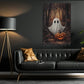Halloween Boo Canvas Painting, Jack & Little Ghost In The Woods Wall Art Decor, Spooky Season Poster Gift For Ghost Lovers
