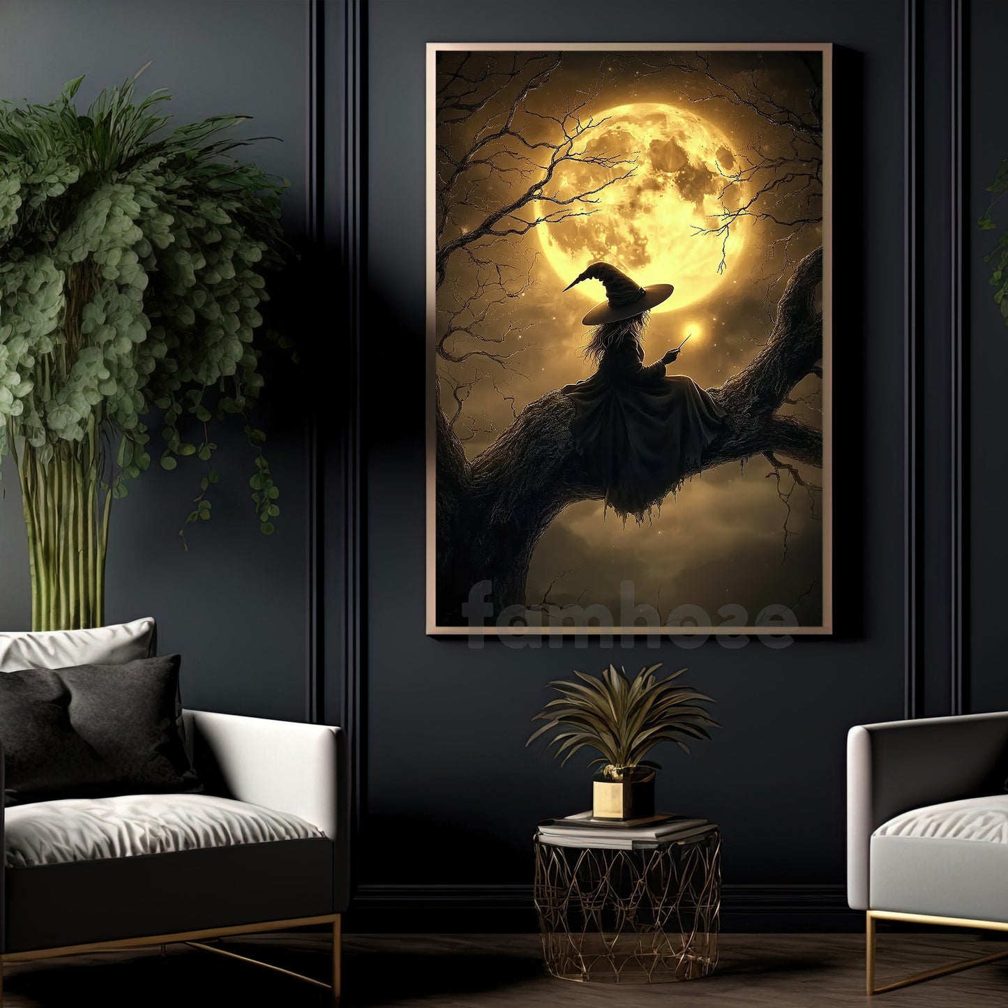 Halloween Witch Canvas Painting, Mystical Witch At Night Wall Art Decor Spooky Season Poster Gift For Witch Lovers