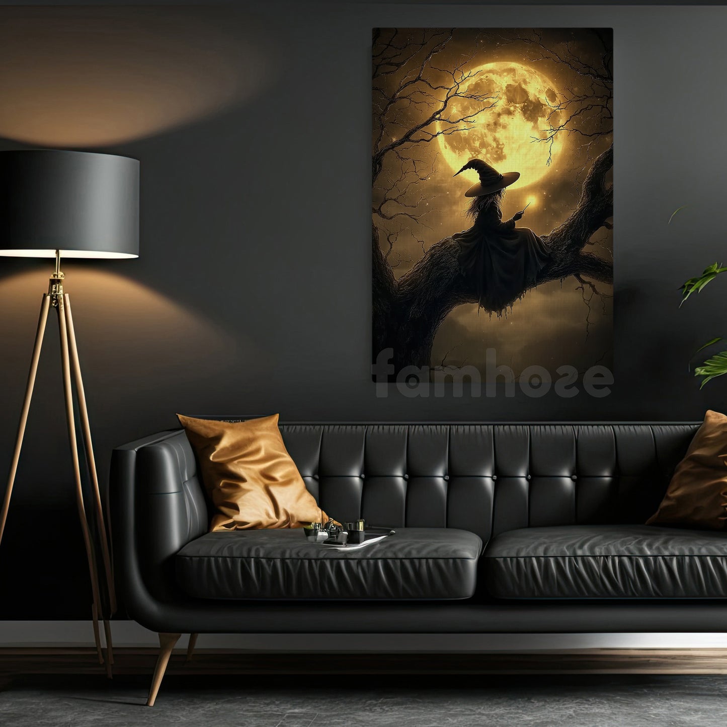 Halloween Witch Canvas Painting, Mystical Witch At Night Wall Art Decor Spooky Season Poster Gift For Witch Lovers