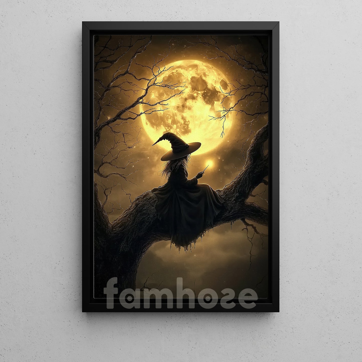 Halloween Witch Canvas Painting, Mystical Witch At Night Wall Art Decor Spooky Season Poster Gift For Witch Lovers