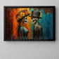 Halloween Skeleton Couple Canvas Painting, Day Of The Dead Couple Spooky Season Wall Art Decor, Poster Gift For Seleton Lovers