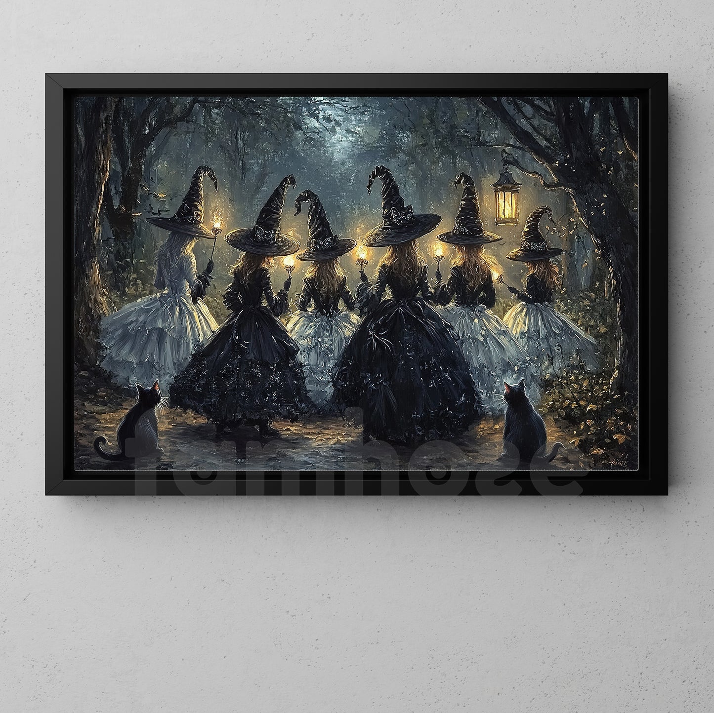 Halloween Witch Canvas Painting, Enchanted Witches Night Digital Oil Wall Art Decor, Spooky Season Poster Gift To Decor House Or Office