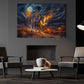 Halloween Skeleton Cowboy Oil Painting, Skeleton Fire Horse Wall Art Decor, Spooky Season Poster Gift For Cowboy, Horse Riding Lovers