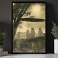 Halloween UFO Boo Canvas Painting, Ghost Getting Beamed Up By UFO Wall Art Decor Spooky Season Poster Gift For Boo Lovers, UFO Lovers