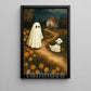 Halloween Boo Walking Dog Canvas Painting, Two Little Ghosts One Quiet Path Wall Art Decor, Spooky Season Poster Gift For Ghost & Dog Lover