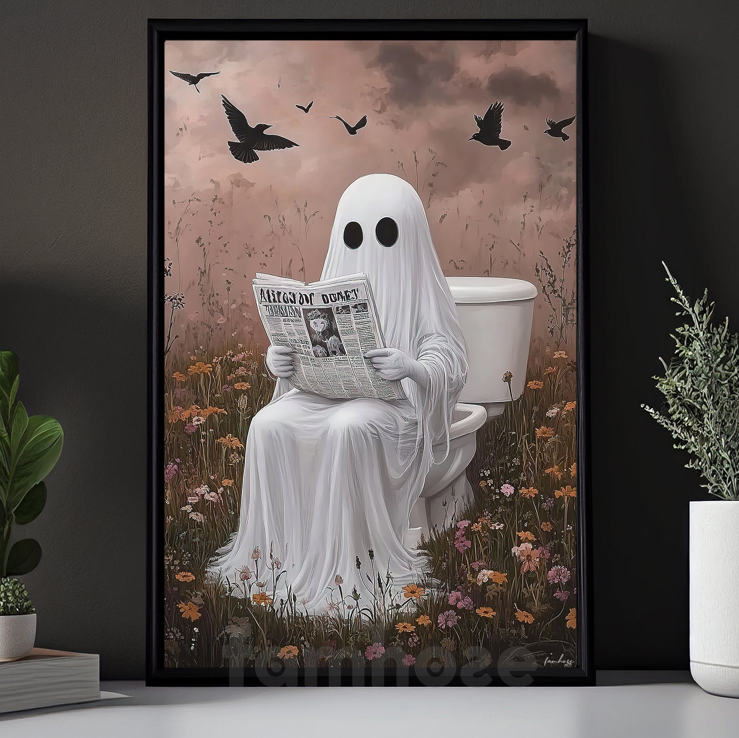 Funny Halloween Toilet Ghost Canvas Painting, Boo-room Reading Club Restroom Wall Art Decor, Spooky Season Poster Gift For Ghost Lover