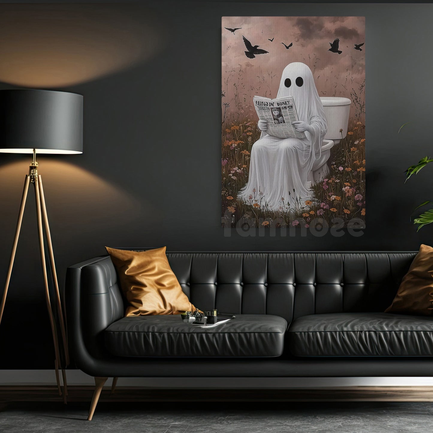 Funny Halloween Toilet Ghost Canvas Painting, Boo-room Reading Club Restroom Wall Art Decor, Spooky Season Poster Gift For Ghost Lover