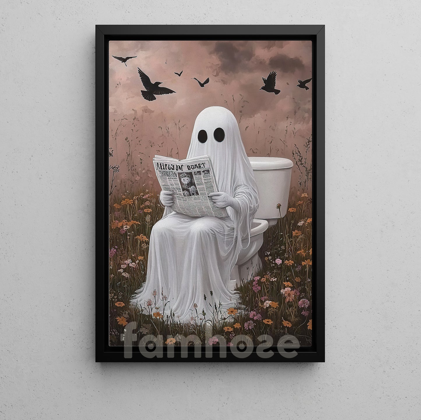 Funny Halloween Toilet Ghost Canvas Painting, Boo-room Reading Club Restroom Wall Art Decor, Spooky Season Poster Gift For Ghost Lover