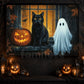 Black Cat, Ghost & Pumpkin Canvas Painting, Midnight Has Two Best Friends Spooky Season Wall Art Decor, Halloween Poster Gift For Cat Lover