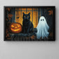 Black Cat, Ghost & Pumpkin Canvas Painting, Midnight Has Two Best Friends Spooky Season Wall Art Decor, Halloween Poster Gift For Cat Lover