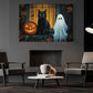 Black Cat, Ghost & Pumpkin Canvas Painting, Midnight Has Two Best Friends Spooky Season Wall Art Decor, Halloween Poster Gift For Cat Lover