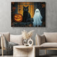 Black Cat, Ghost & Pumpkin Canvas Painting, Midnight Has Two Best Friends Spooky Season Wall Art Decor, Halloween Poster Gift For Cat Lover