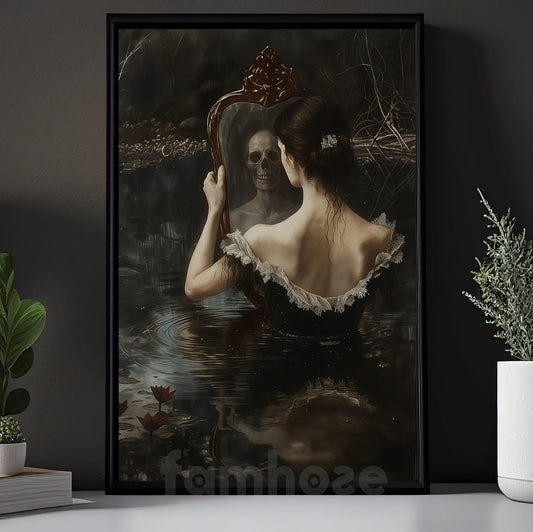 Gothic Halloween Canvas Painting, The Haunted Mirror By The Lake Wall Art Decor, Spooky Season Poster Gift To Decor House Or Office