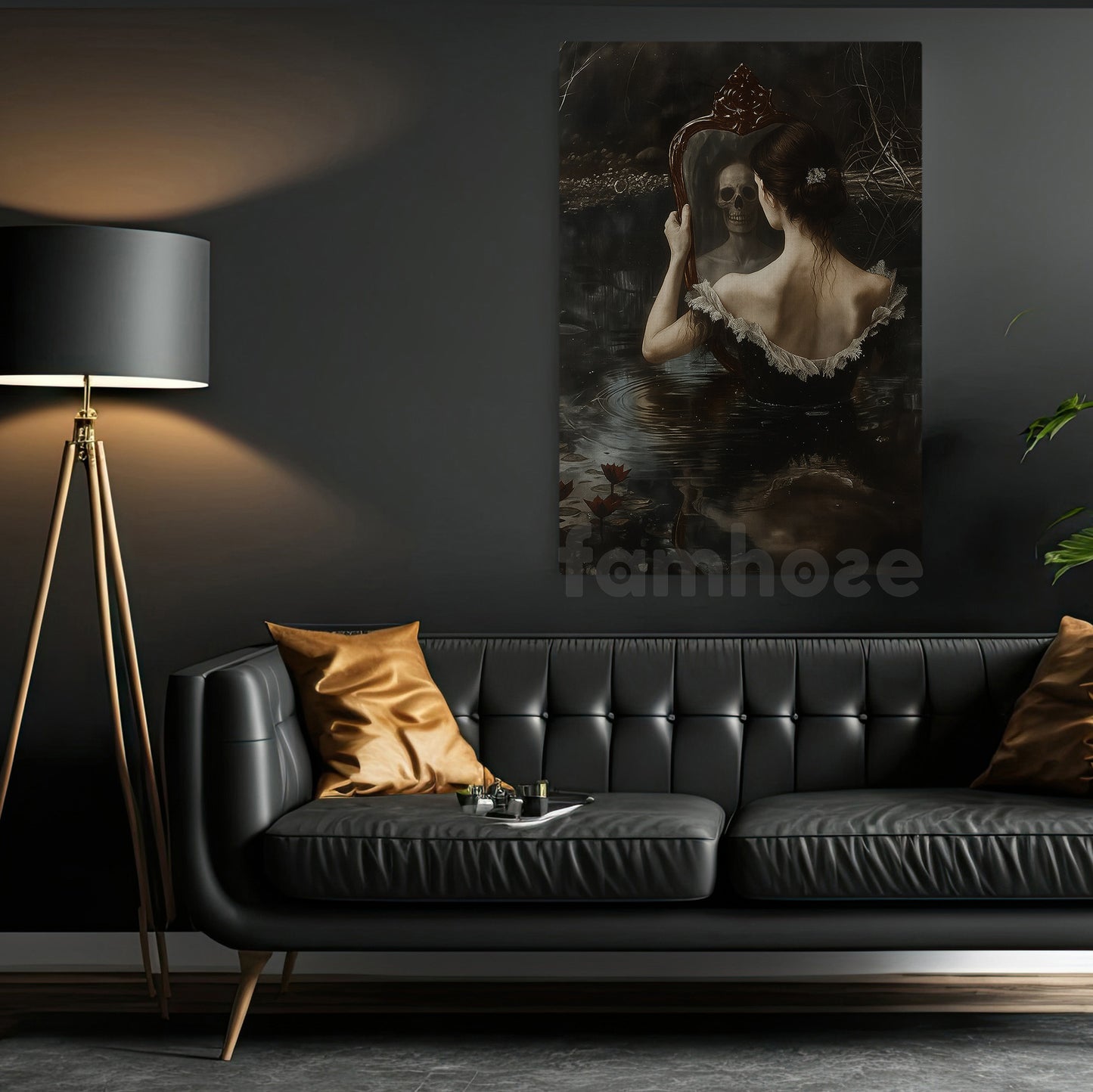 Gothic Halloween Canvas Painting, The Haunted Mirror By The Lake Wall Art Decor, Spooky Season Poster Gift To Decor House Or Office