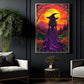 Halloween Witch Canvas Painting, Witch At Sunset Wall Art Decor, Spooky Season Poster Gift For Witch Lovers
