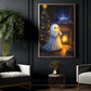 Halloween Boo Canvas Painting, A Ghost’s Warm Winter Night Wall Art Decor, Spooky Season Poster Gift For Ghost Lovers