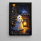 Halloween Boo Canvas Painting, A Ghost’s Warm Winter Night Wall Art Decor, Spooky Season Poster Gift For Ghost Lovers