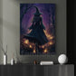Halloween Witch Canvas Painting, Mystical Witch Walking Wall Art Decor, Spooky Season Poster Gift For Witch Lovers