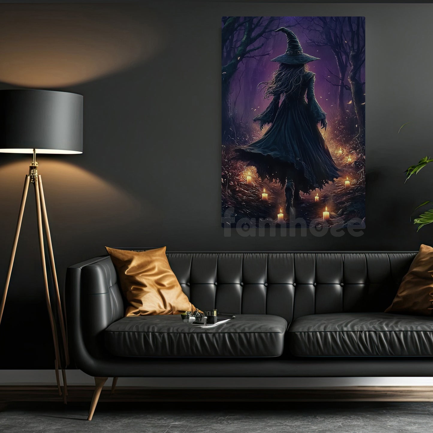 Halloween Witch Canvas Painting, Mystical Witch Walking Wall Art Decor, Spooky Season Poster Gift For Witch Lovers