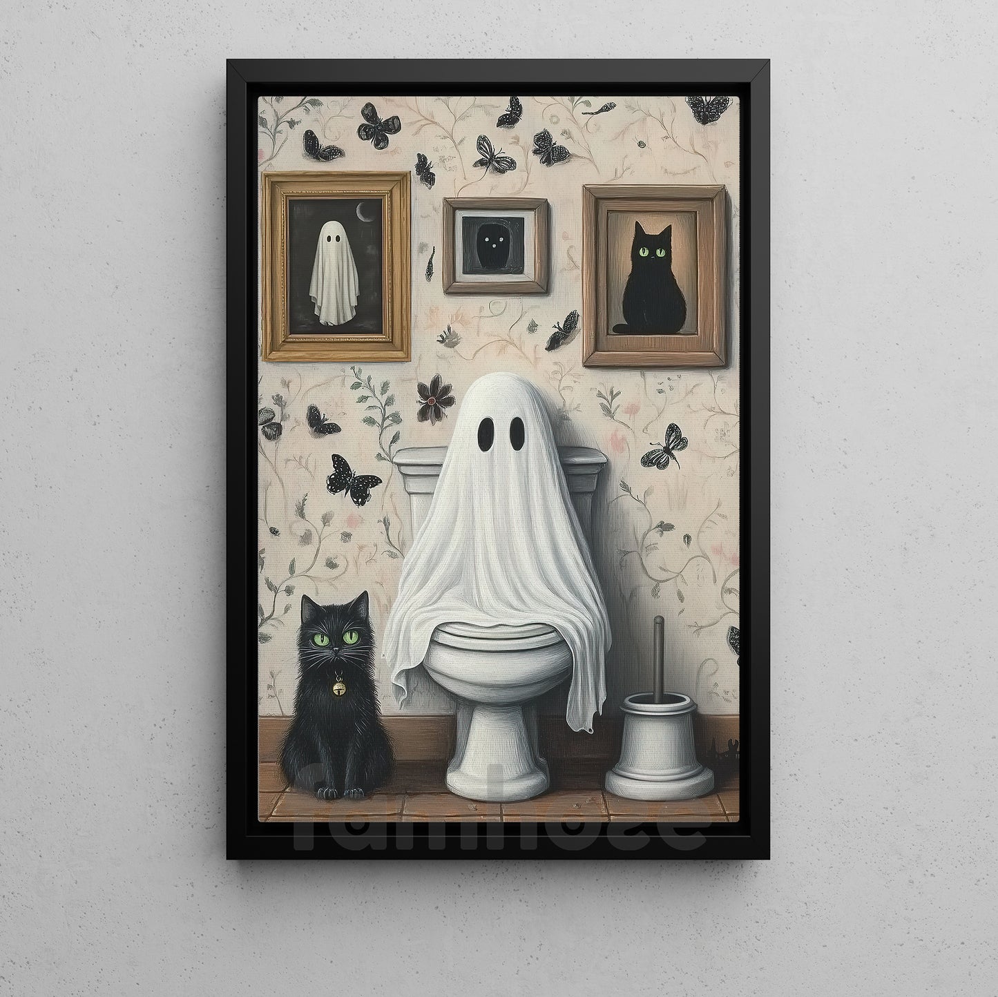 Halloween Boo Toilet Cat Canvas Painting, Even Ghosts Need A Break Wall Art Decor, Spooky Season Poster Gift For Ghost Lovers, Toilet Lovers
