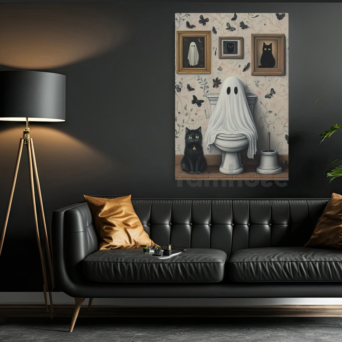 Halloween Boo Toilet Cat Canvas Painting, Even Ghosts Need A Break Wall Art Decor, Spooky Season Poster Gift For Ghost Lovers, Toilet Lovers