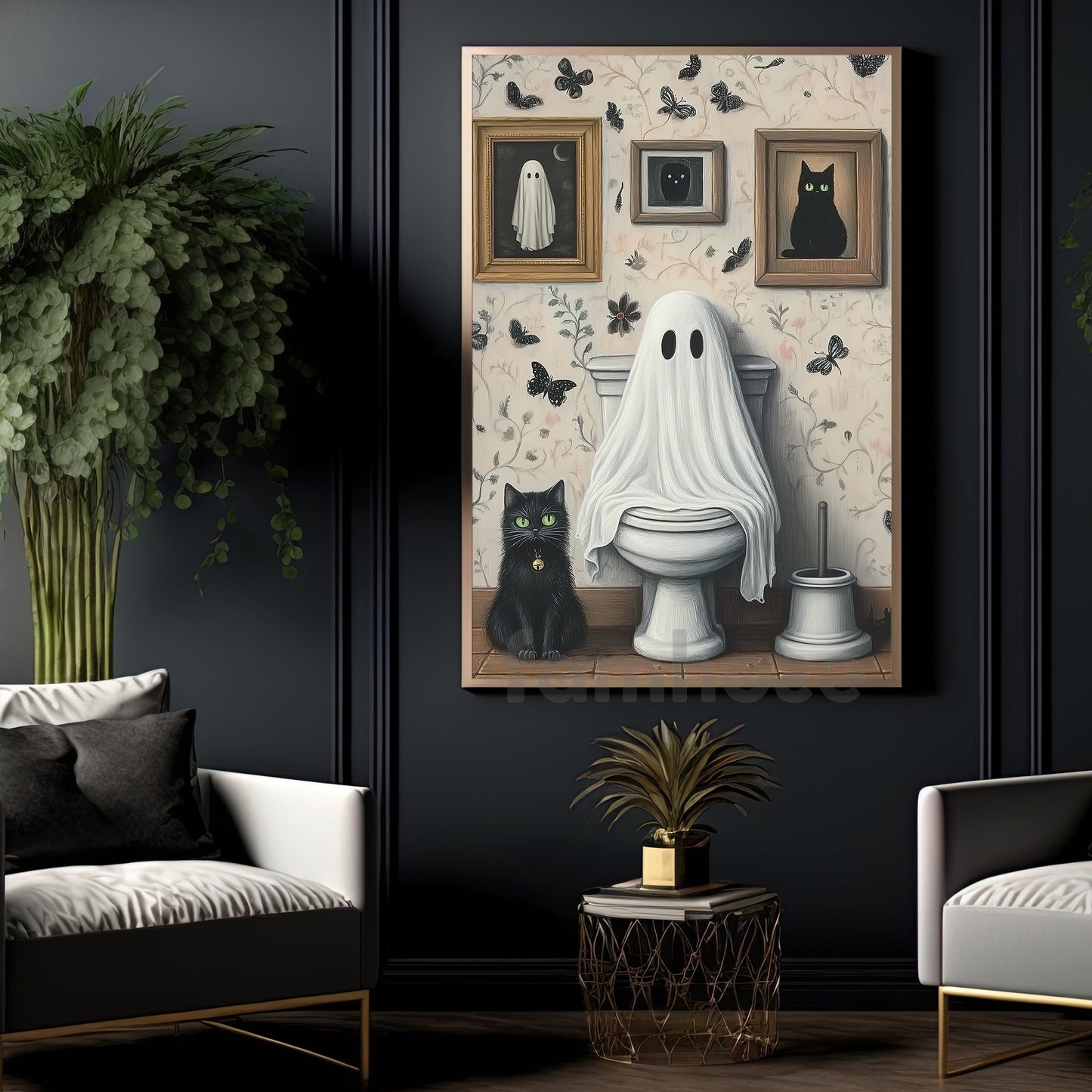 Halloween Boo Toilet Cat Canvas Painting, Even Ghosts Need A Break Wall Art Decor, Spooky Season Poster Gift For Ghost Lovers, Toilet Lovers