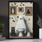 Halloween Boo Toilet Cat Canvas Painting, Even Ghosts Need A Break Wall Art Decor, Spooky Season Poster Gift For Ghost Lovers, Toilet Lovers