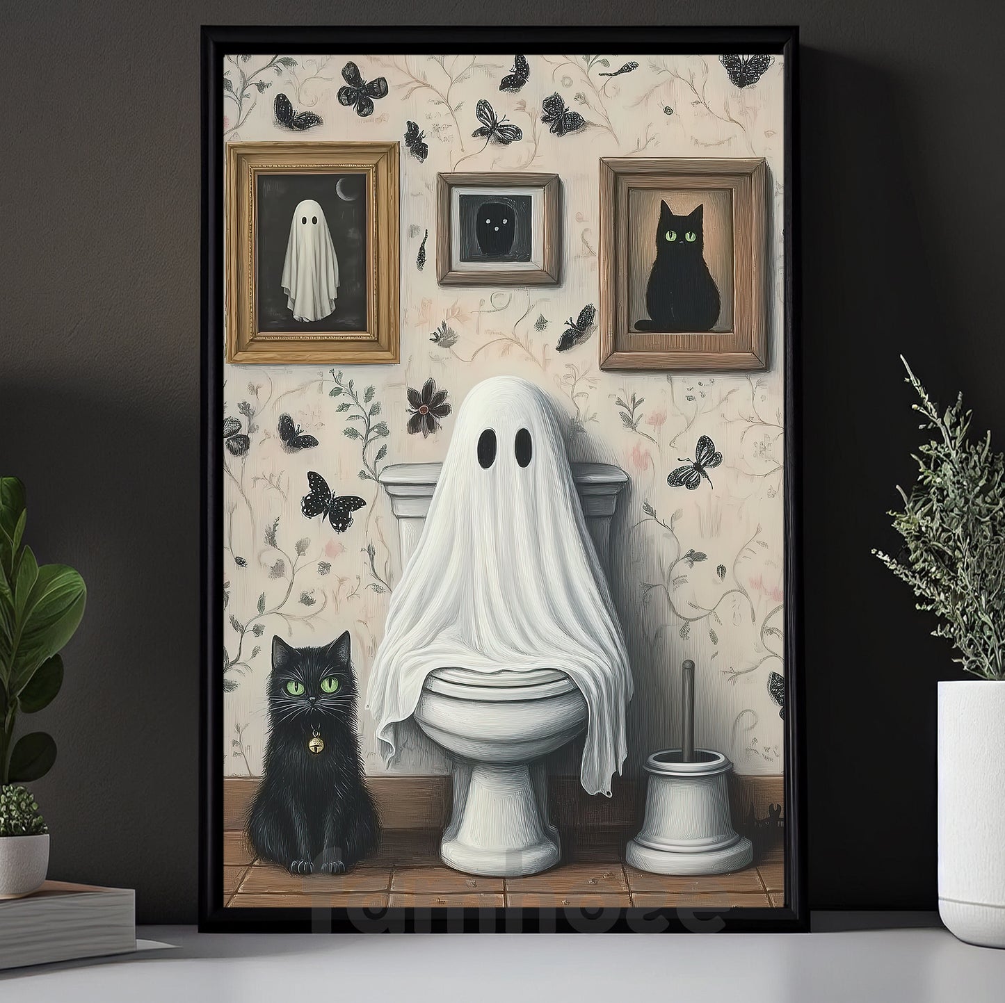 Halloween Boo Toilet Cat Canvas Painting, Even Ghosts Need A Break Wall Art Decor, Spooky Season Poster Gift For Ghost Lovers, Toilet Lovers