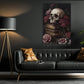 Halloween Skull Flowers Canvas Painting, Skull & Roses Wall Art Decor, Spooky Season Poster Gift For Skull Lovers