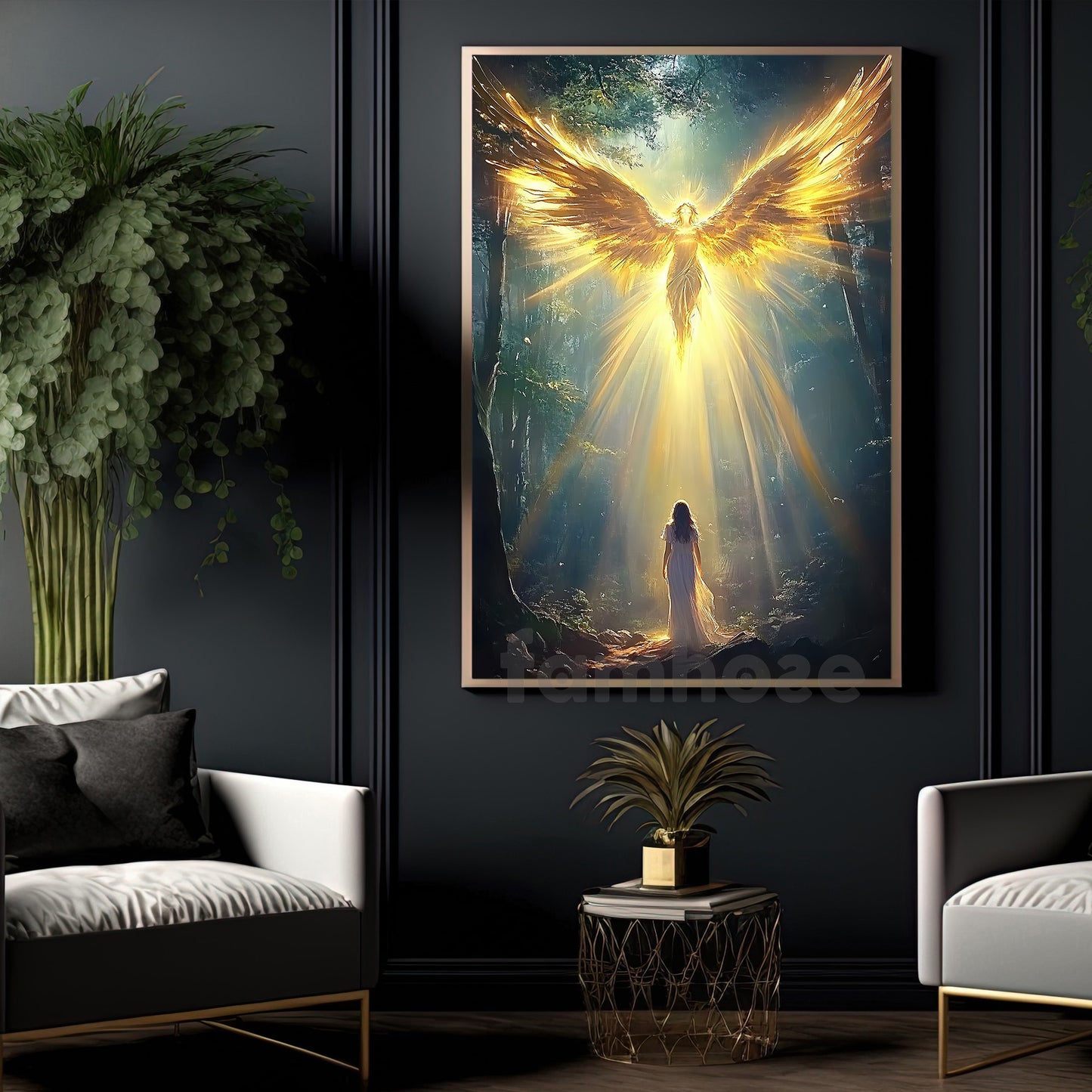 Spiritual Angel Canvas Painting, Guardian Angel Of Light Wall Art Decor, Poster Gift To Decor House Or Office