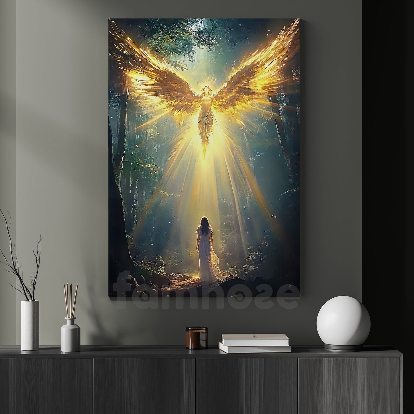 Spiritual Angel Canvas Painting, Guardian Angel Of Light Wall Art Decor, Poster Gift To Decor House Or Office