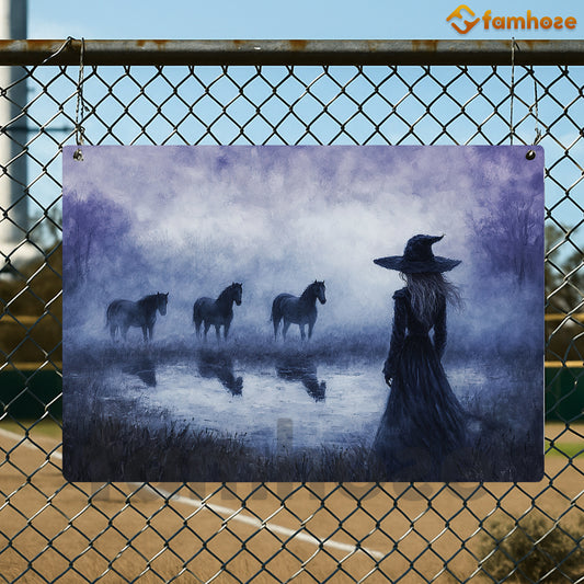 Halloween Witch & Horse Metal Sign, Where The Horses Wait Metal Sign, Spooky Season Decor Gift For Horse Lovers