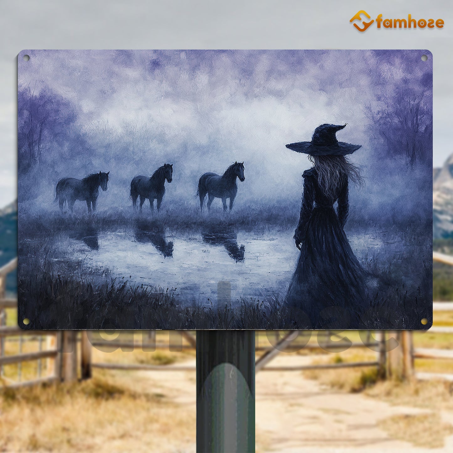 Halloween Witch & Horse Metal Sign, Where The Horses Wait Metal Sign, Spooky Season Decor Gift For Horse Lovers