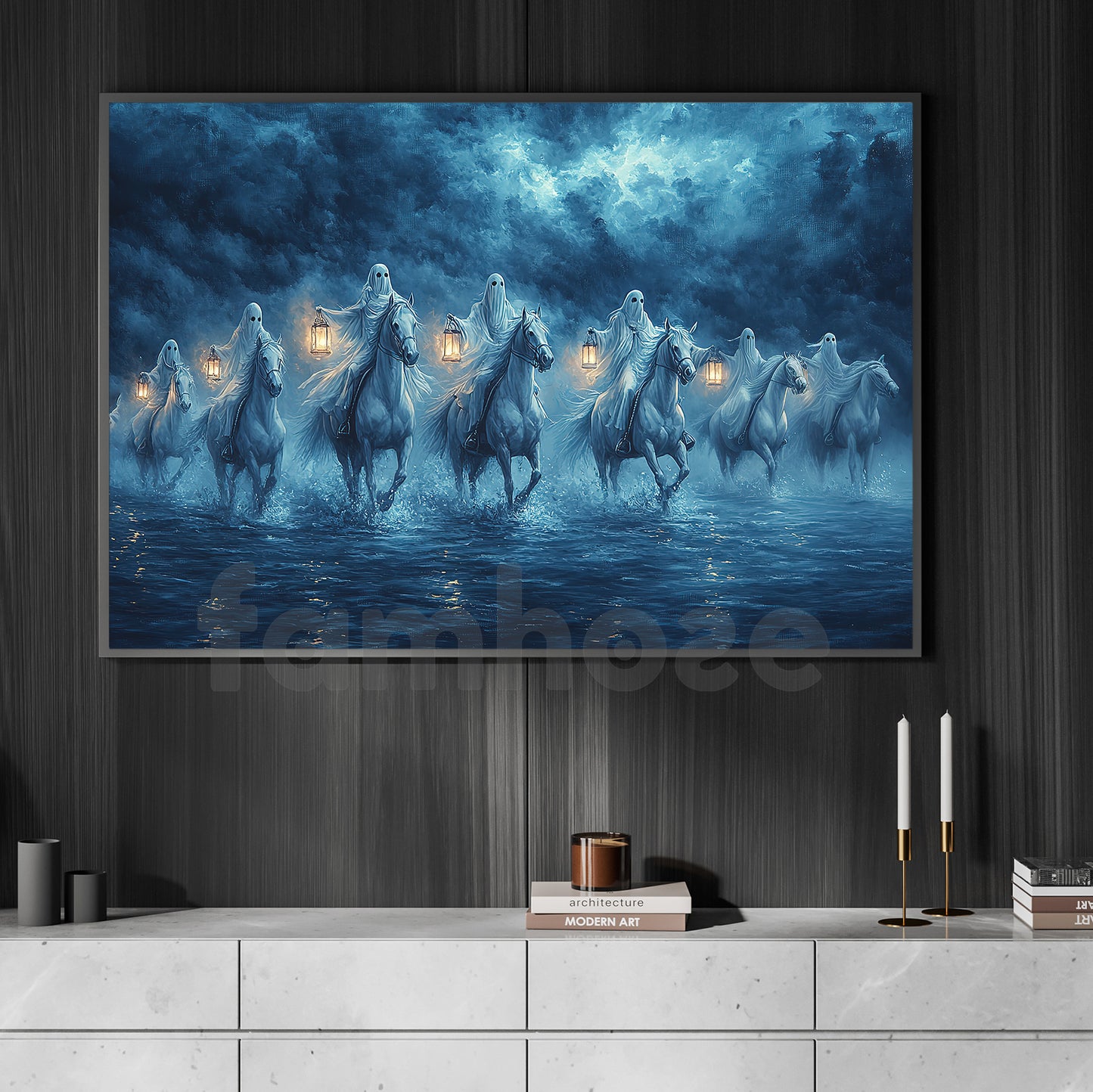 Halloween Ghost Horse Canvas Painting, Lantern Ride Of The Forgotten Wall Art Decor, Spooky Season Poster Gift For Ghost Lovers
