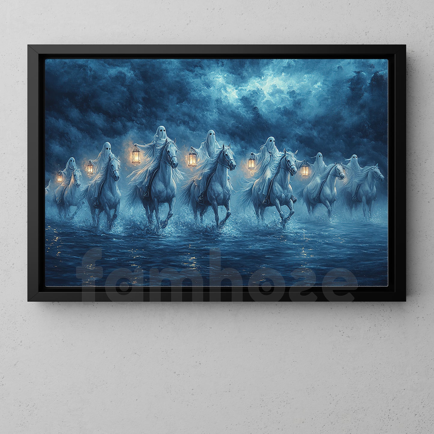 Halloween Ghost Horse Canvas Painting, Lantern Ride Of The Forgotten Wall Art Decor, Spooky Season Poster Gift For Ghost Lovers