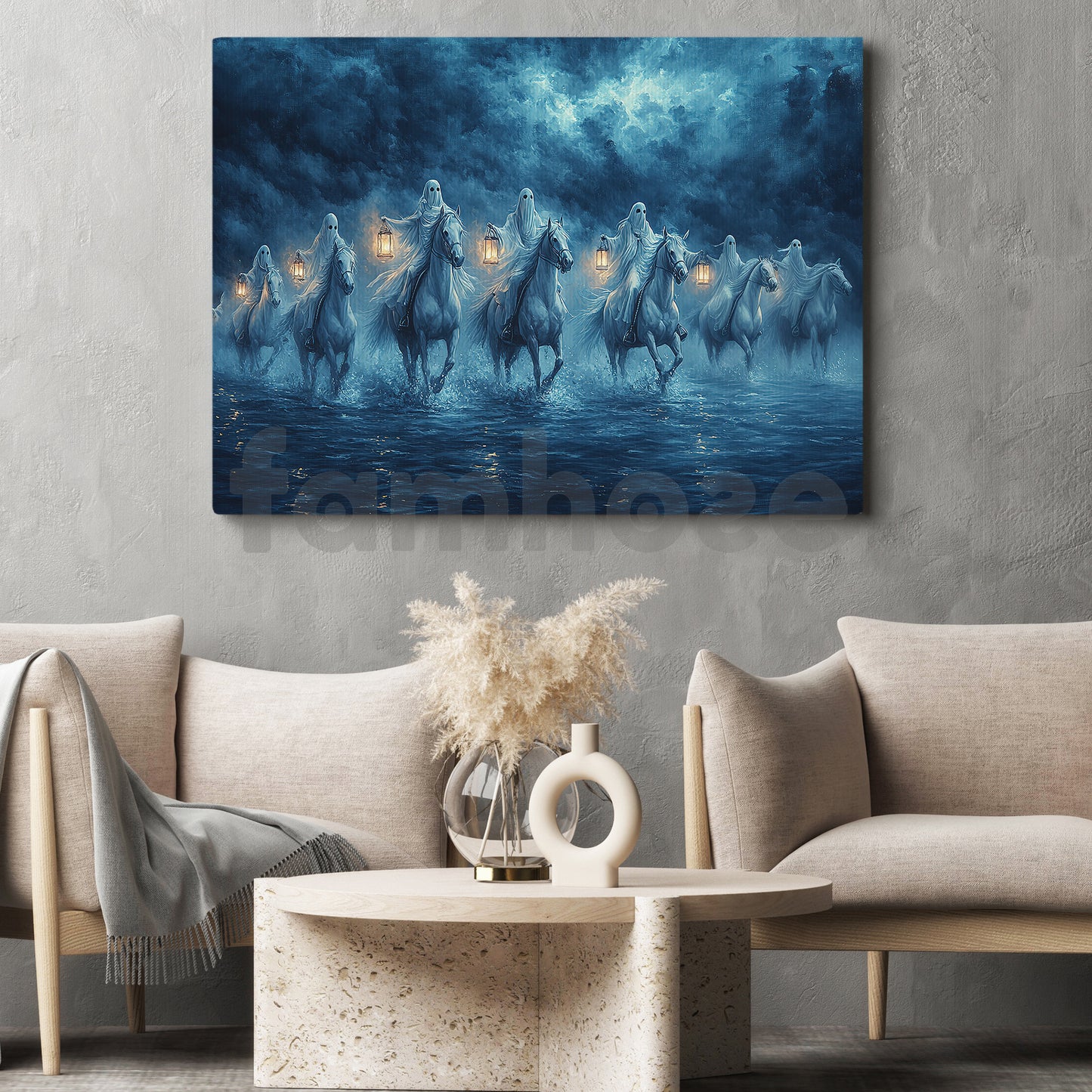 Halloween Ghost Horse Canvas Painting, Lantern Ride Of The Forgotten Wall Art Decor, Spooky Season Poster Gift For Ghost Lovers