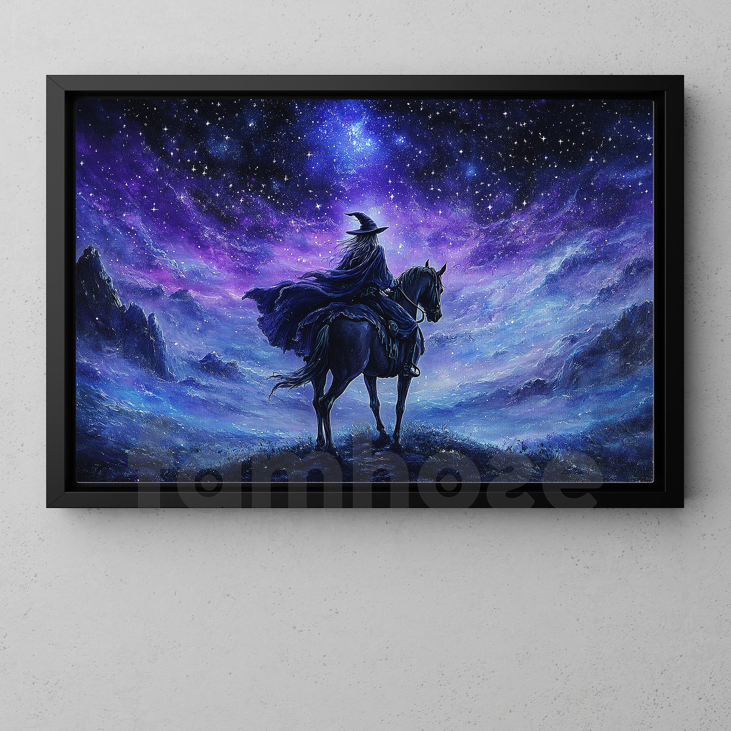 Halloween Horse Witch Canvas Painting, The Witch And The Midnight Steed Wall Art Decor, Spooky Season Poster Gift For Horse Lovers