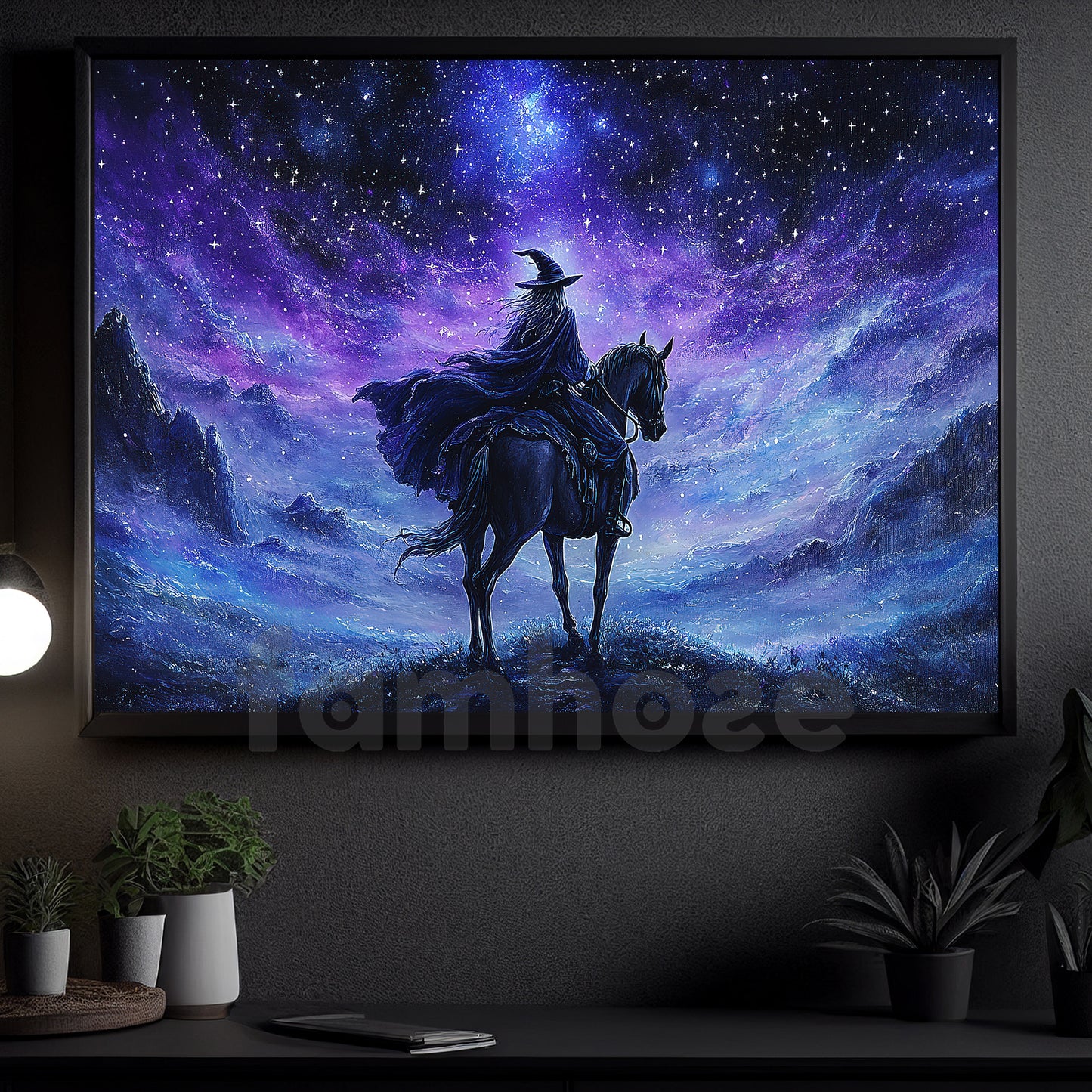 Halloween Horse Witch Canvas Painting, The Witch And The Midnight Steed Wall Art Decor, Spooky Season Poster Gift For Horse Lovers