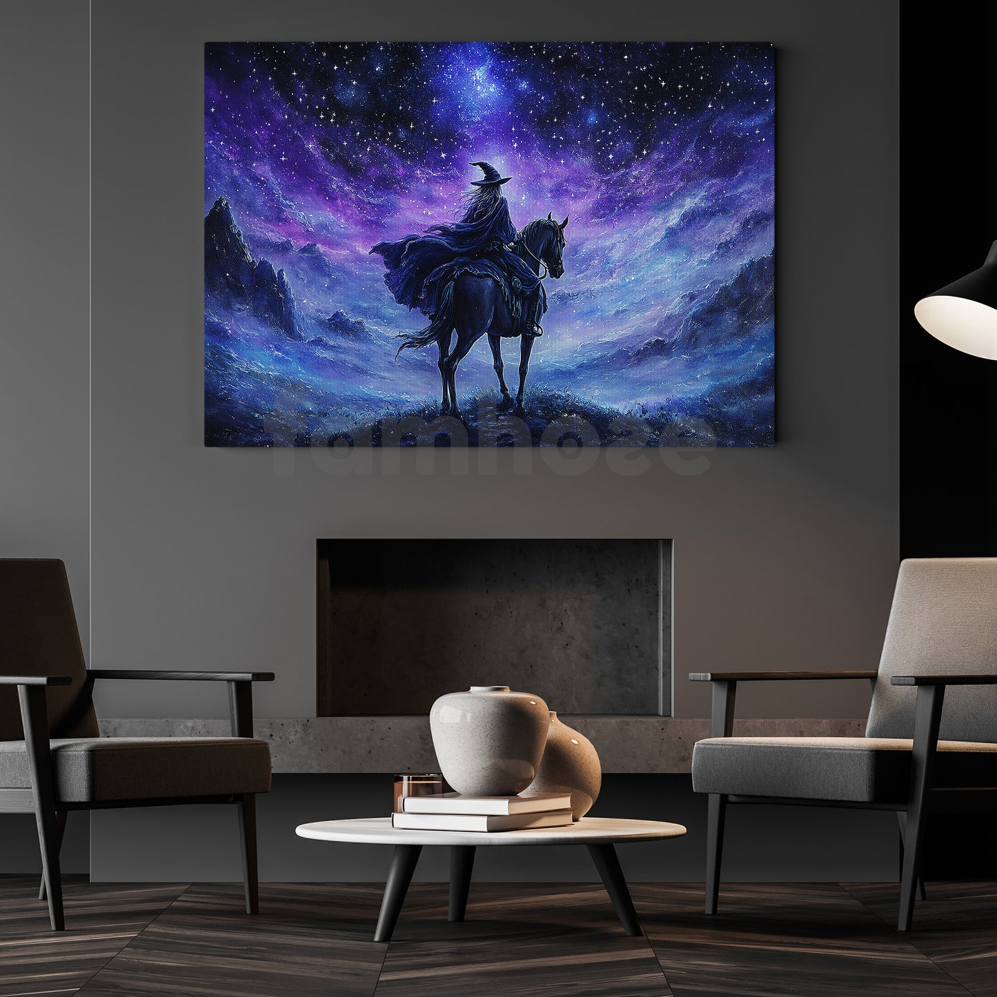Halloween Horse Witch Canvas Painting, The Witch And The Midnight Steed Wall Art Decor, Spooky Season Poster Gift For Horse Lovers