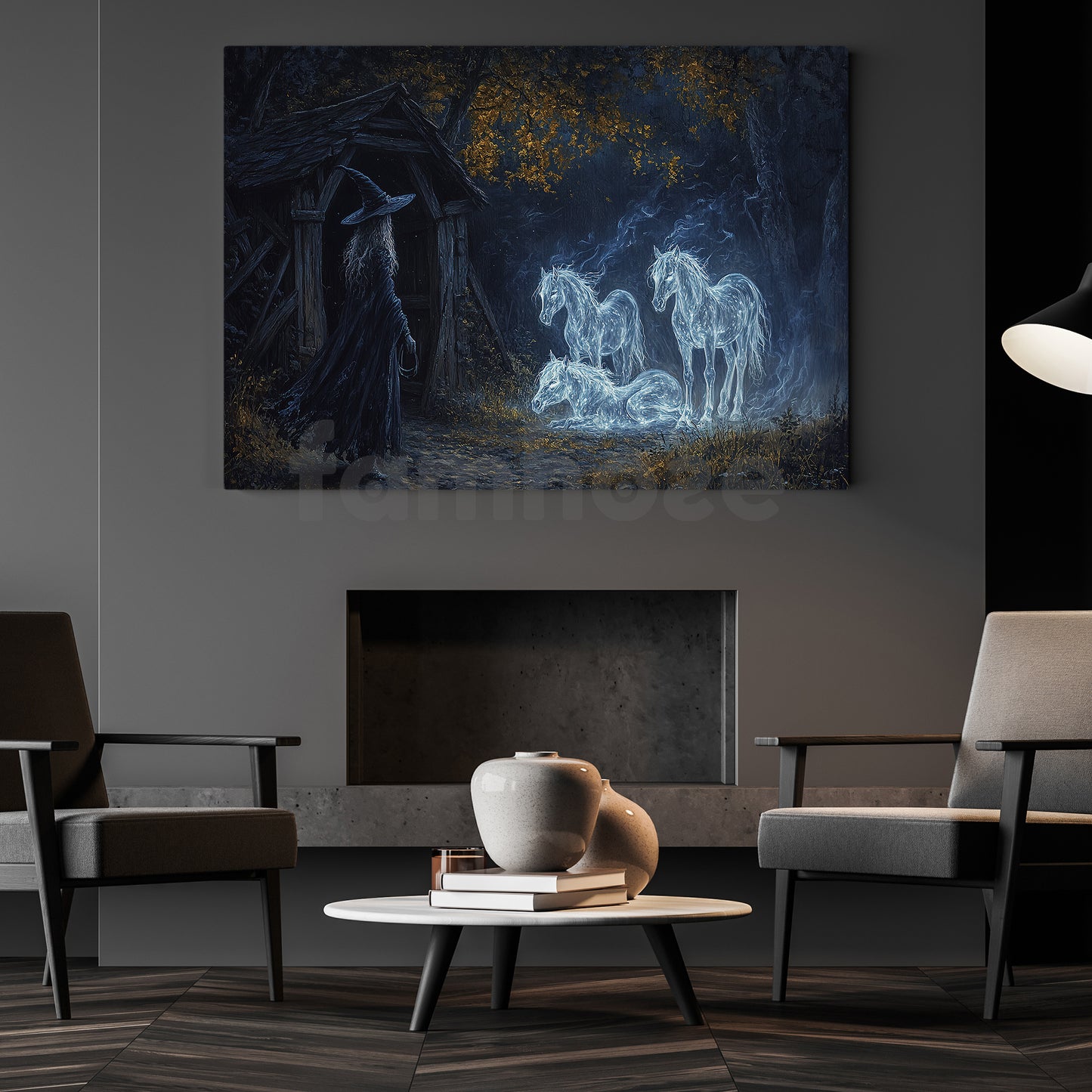 Halloween Horse Witch Canvas Painting, Ghost Foals In The Stable Wall Art Decor, Spooky Season Poster Gift For Horse Lovers